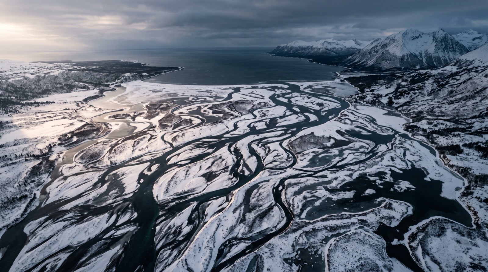 A braided river delta from above